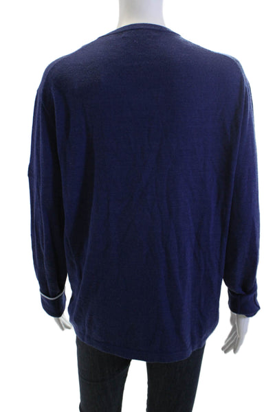 Greyson Womens V-Neck Merino Wool Blend Pullover Sweater Dark Blue Size M
