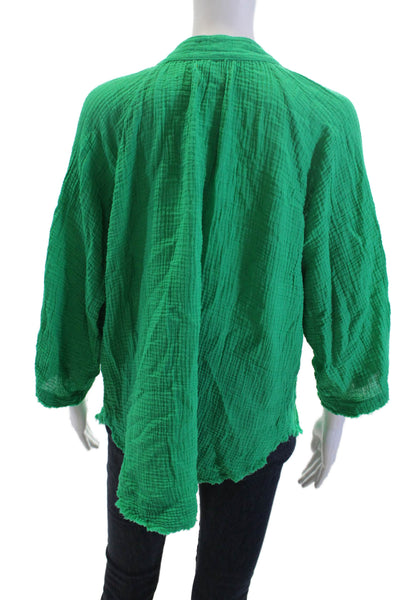 9 Seed Women Tunic Blouse Green Cotton 3/4 Sleeve Solid Spring Petite Size S