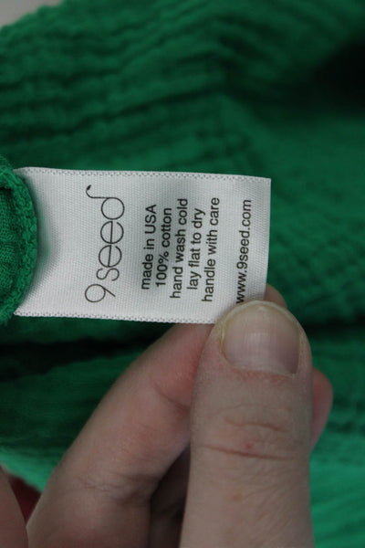 9 Seed Women Tunic Blouse Green Cotton 3/4 Sleeve Solid Spring Petite Size S