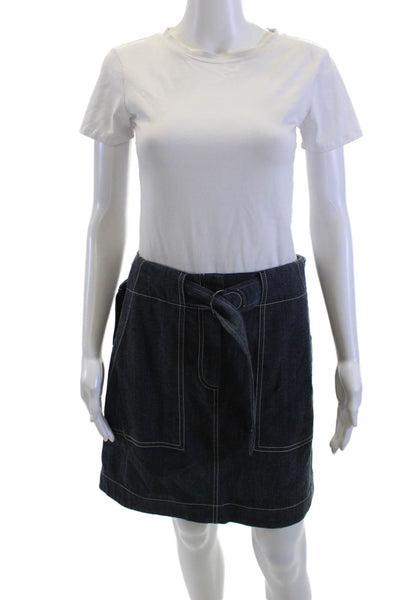 Akris Punto Women A-Line Wrap Skirt Dark Blue Cotton Mini Size 8