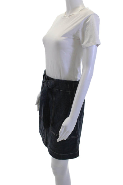 Akris Punto Women A-Line Wrap Skirt Dark Blue Cotton Mini Size 8