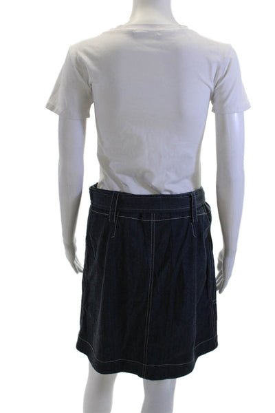 Akris Punto Women A-Line Wrap Skirt Dark Blue Cotton Mini Size 8
