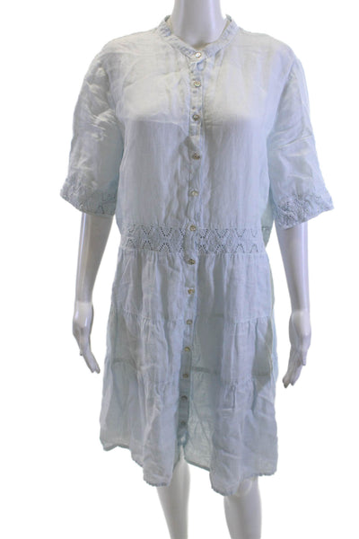 120% Lino Womens Shirt Dress Light Blue 3/4 Sleeve Button Size 48