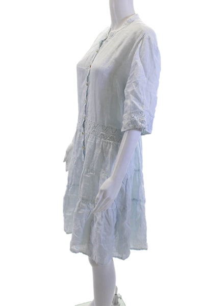 120% Lino Womens Shirt Dress Light Blue 3/4 Sleeve Button Size 48