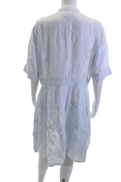 120% Lino Womens Shirt Dress Light Blue 3/4 Sleeve Button Size 48