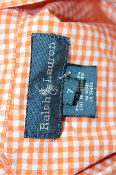 Ralph Lauren Boys Long Sleeve Plaid Button Shirt Orange Size 07