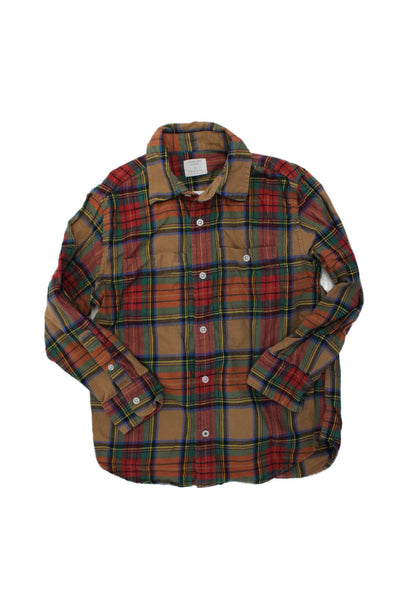 Crewcuts Boys Long Sleeve Plaid Button Casual Shirt Brown Size 6-7Y