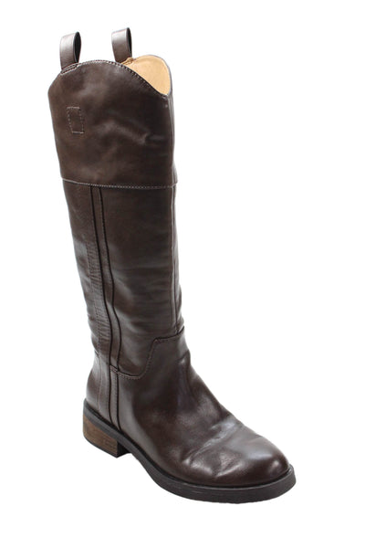 Crown Vintage Womens Leather Round Toe Side Zip Mid-Calf Boots Brown Size 6.5M