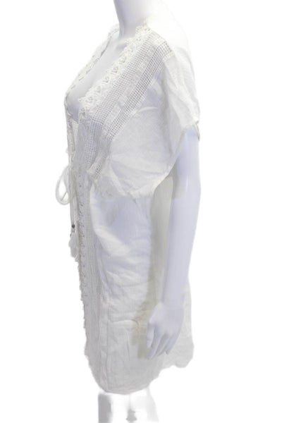 Miguelina Women Swim Cover Up White Cotton Solid Size M