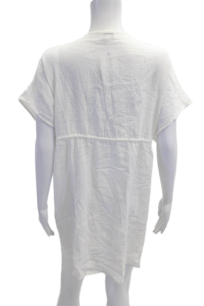 Miguelina Women Swim Cover Up White Cotton Solid Size M