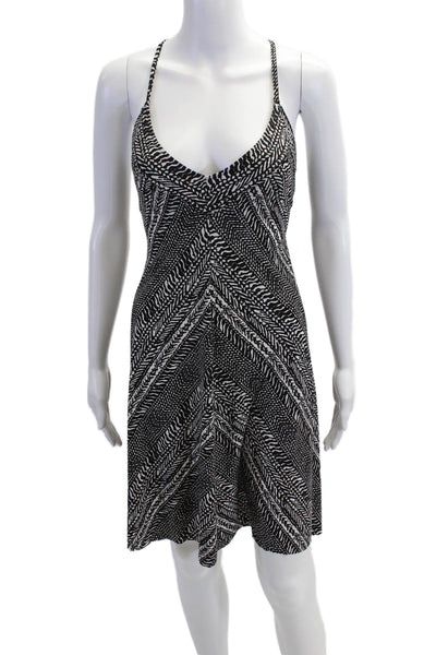 Robin Piccone Women Slip Dress V-Neck Herringbone Black Drawstring Size L