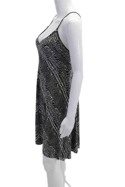 Robin Piccone Women Slip Dress V-Neck Herringbone Black Drawstring Size L