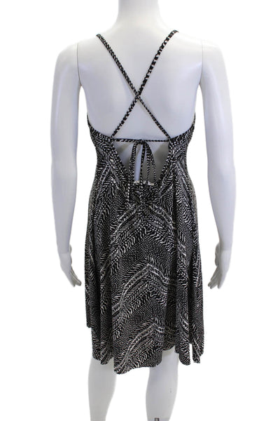 Robin Piccone Women Slip Dress V-Neck Herringbone Black Drawstring Size L