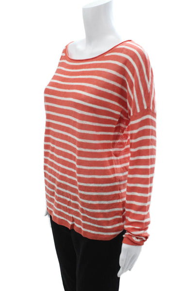 Vince Womens Basic Striped Linen Round Neck Long Sleeve T-Shirt Size L