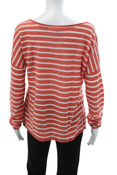 Vince Womens Basic Striped Linen Round Neck Long Sleeve T-Shirt Size L