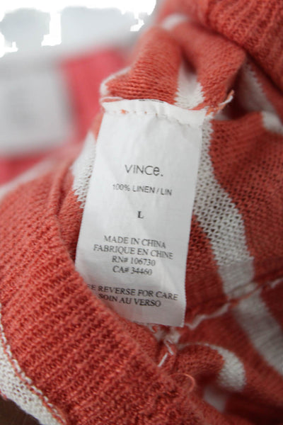 Vince Womens Basic Striped Linen Round Neck Long Sleeve T-Shirt Size L