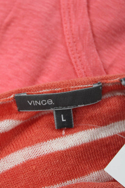 Vince Womens Basic Striped Linen Round Neck Long Sleeve T-Shirt Size L