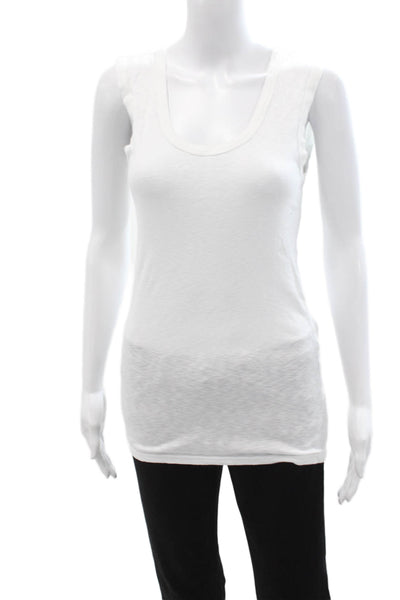 Michael Stars Women White Sleeveless Basic Tank Supima Round Neck Size One Size