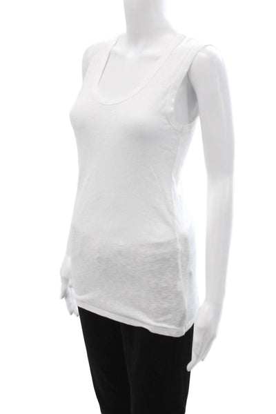 Michael Stars Women White Sleeveless Basic Tank Supima Round Neck Size One Size