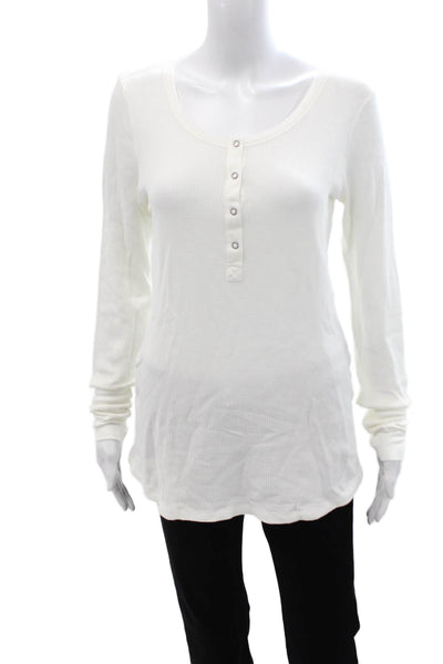 Splendid Women Basic Button-Up White Long Sleeve Round Neck Size L