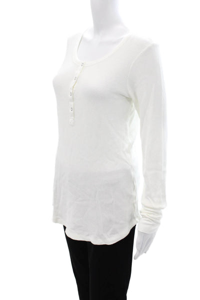 Splendid Women Basic Button-Up White Long Sleeve Round Neck Size L