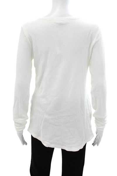 Splendid Women Basic Button-Up White Long Sleeve Round Neck Size L