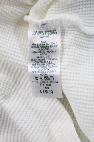 Splendid Women Basic Button-Up White Long Sleeve Round Neck Size L