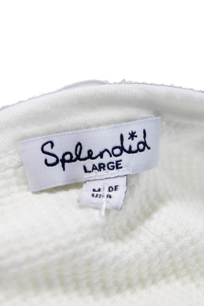 Splendid Women Basic Button-Up White Long Sleeve Round Neck Size L