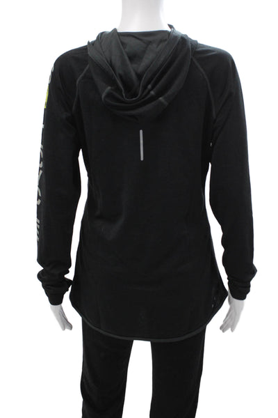Nike Women Henley Hoodie Black Graphic Long Sleeve High Neck Snap Size L