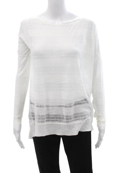 Theory Womens Basic Striped Round Neck Long Sleeve Linen Blend Sweater Size M