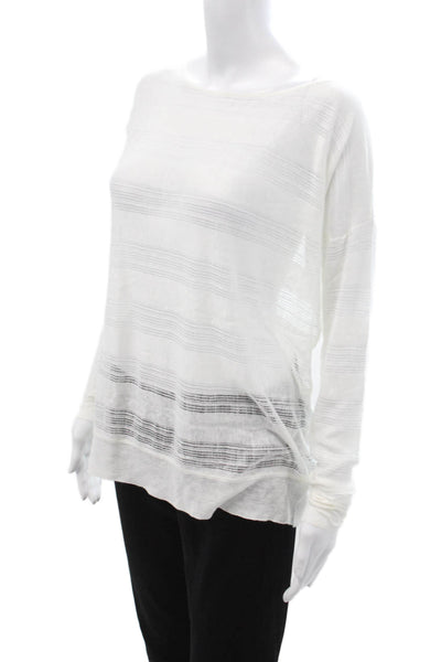 Theory Womens Basic Striped Round Neck Long Sleeve Linen Blend Sweater Size M