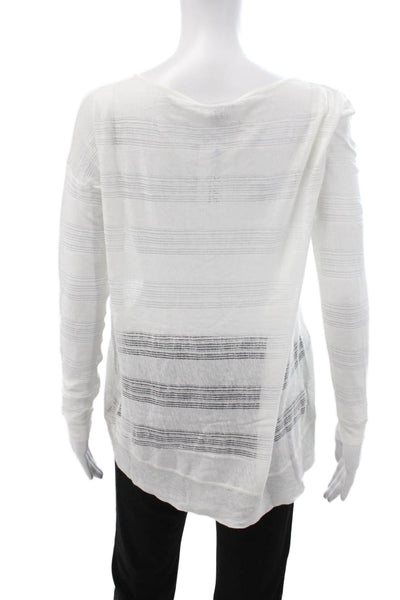 Theory Womens Basic Striped Round Neck Long Sleeve Linen Blend Sweater Size M