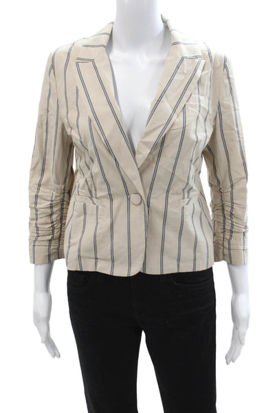 Drew Women Striped Cotton Blazer Collared Button 3/4 Sleeve Beige Size S