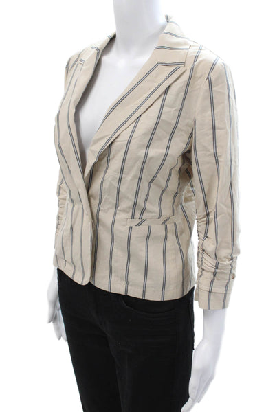 Drew Women Striped Cotton Blazer Collared Button 3/4 Sleeve Beige Size S