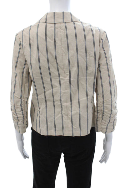 Drew Women Striped Cotton Blazer Collared Button 3/4 Sleeve Beige Size S