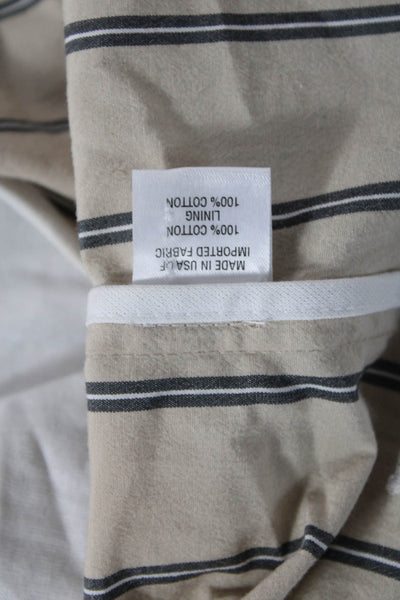 Drew Women Striped Cotton Blazer Collared Button 3/4 Sleeve Beige Size S