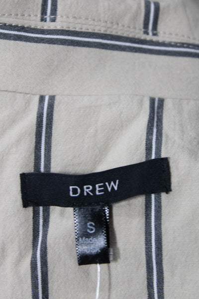 Drew Women Striped Cotton Blazer Collared Button 3/4 Sleeve Beige Size S