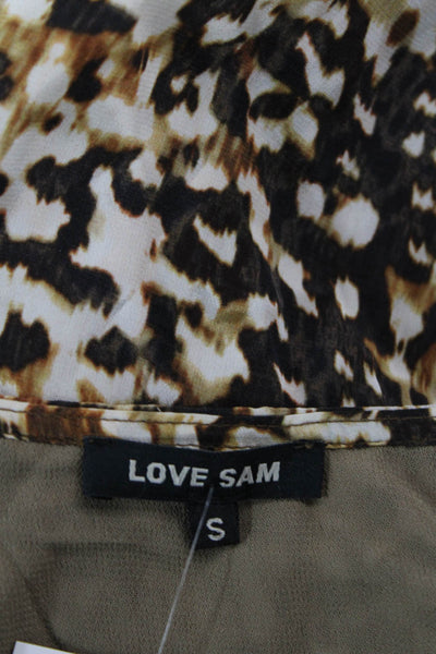 Love Sam Women Wrap Mini Dress Beige Animal Print V-Neck Long Sleeve Size S