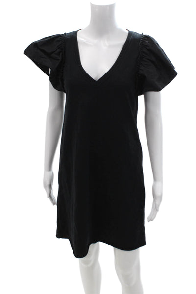 Sundays Women Shift Dress Black V Neck Short Sleeve Size 1