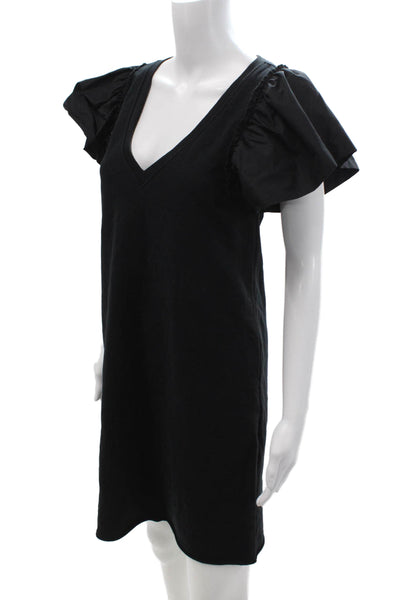 Sundays Women Shift Dress Black V Neck Short Sleeve Size 1