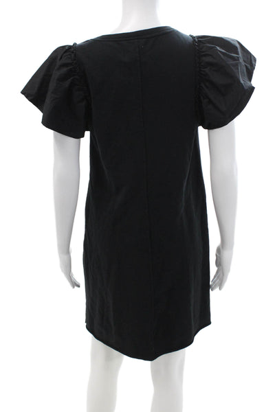 Sundays Women Shift Dress Black V Neck Short Sleeve Size 1