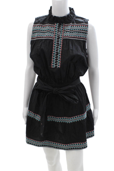 Sundays Womens Mini Sundress Black Geometric Cotton Sleeveless Size S