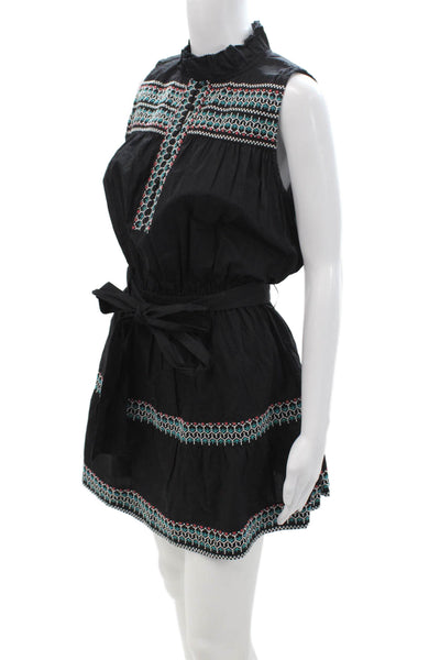 Sundays Womens Mini Sundress Black Geometric Cotton Sleeveless Size S