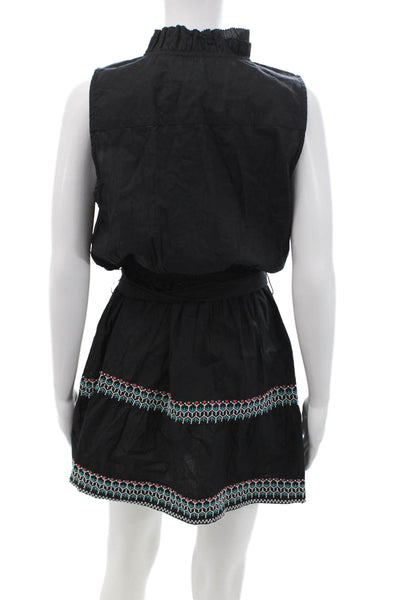 Sundays Womens Mini Sundress Black Geometric Cotton Sleeveless Size S