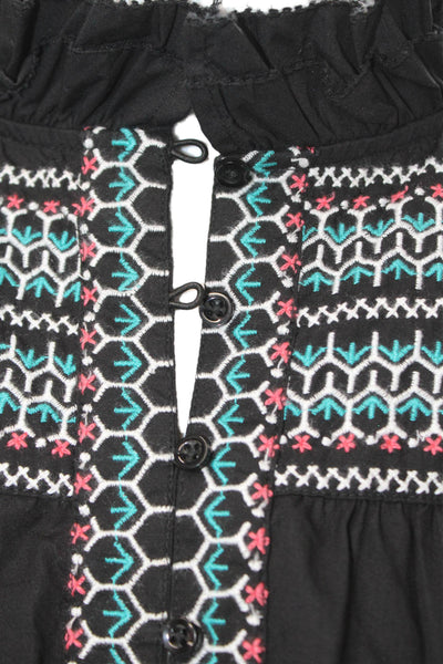 Sundays Womens Mini Sundress Black Geometric Cotton Sleeveless Size S