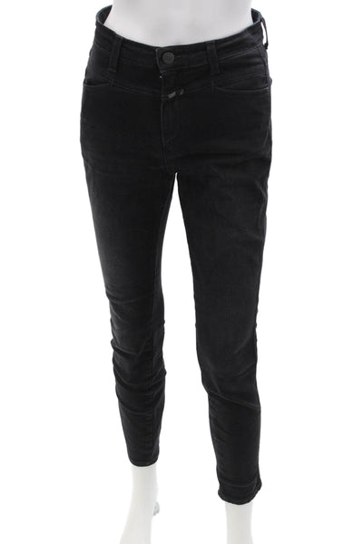 Closed Womens Skinny Ankle Jeans Black Mid Rise Button Size 26