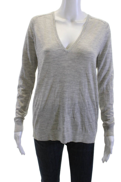 Theory Womens Basic V Neck Long Sleeve Gray Sweater Size S