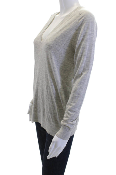 Theory Womens Basic V Neck Long Sleeve Gray Sweater Size S