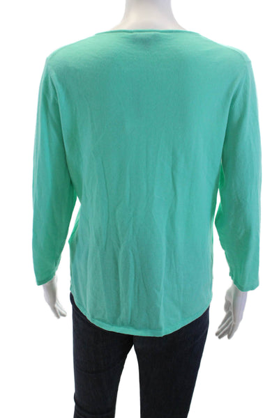 Estheme Cachemire Women V-Neck 3/4 Sleeve Green Cashmere T-Shirt Size L