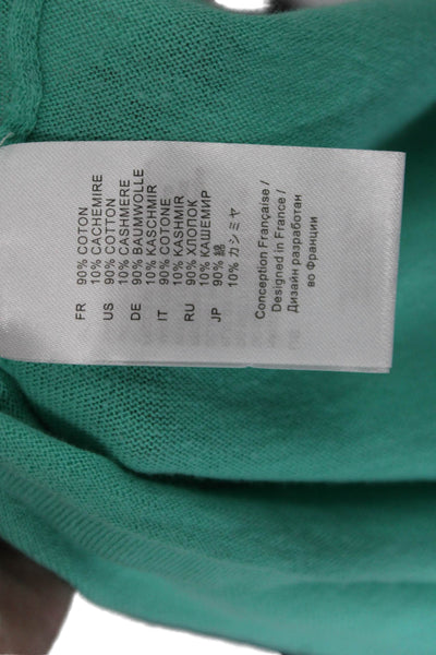 Estheme Cachemire Women V-Neck 3/4 Sleeve Green Cashmere T-Shirt Size L